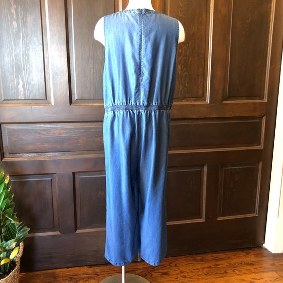 Nautica Wide Leg Jumpsuit Sleeveless Lyocell Denim Drawstring Waist Women's L - Picture 5 of 10